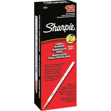 Sharpie Peel Off China Marker, 3/16" Diameter, 12/DZ, White PK SAN2060